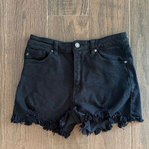 Black Distressed Denim Shorts